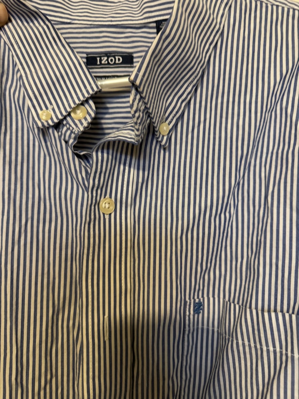 Izod Men's Navy and White Striped Button-Down Shirt